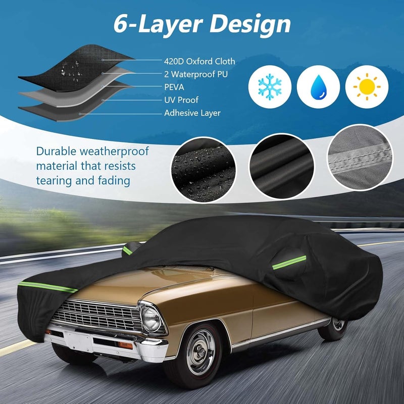 BIGACOVER Waterproof Car Covers for Chevrolet II Nova/Nova SS 350/350 SC Sedan/Coupe 1962-1974,420D Oxford Cloth Sun Heat Protection Outdoor Full Covers with Driver Side Zipper Windproof Heavy Duty All Weather - Image 2